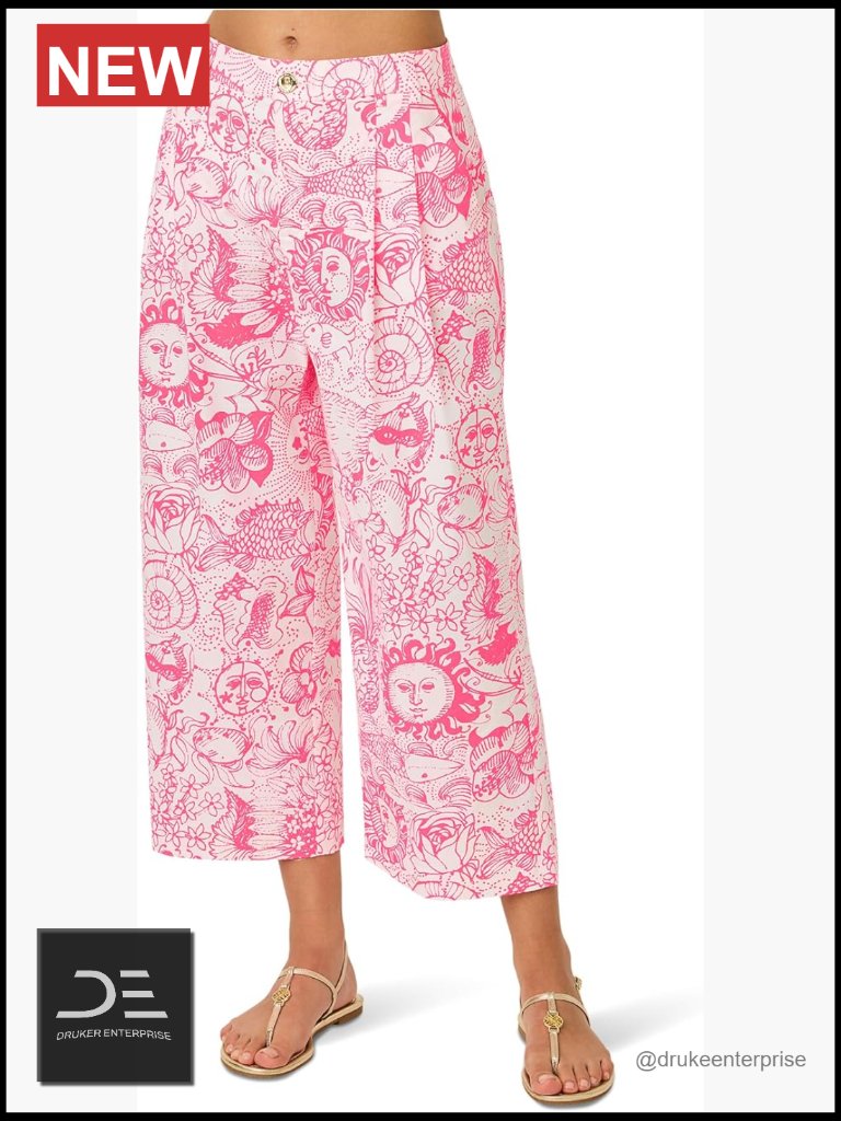High Rise Crop Wide Leg Pants Pleated Front Pull On Stretch Cotton